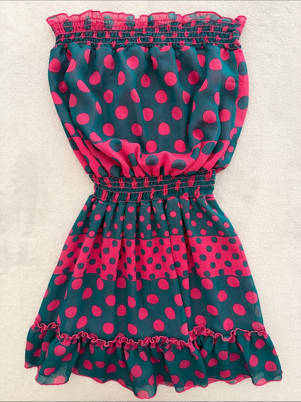 Ventti Green and Pink Polka Dot Tiered Skirt